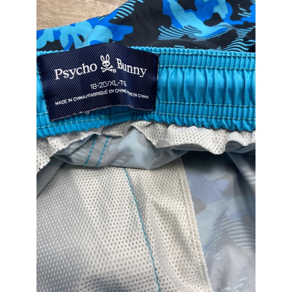 Psycho Bunny Swim Trunks Boys XL Blue Camo Striped Mesh Lined Beach Shorts - Picture 7 of 10